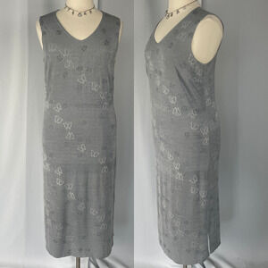 Vintage Maxi Dress Plus Size 14W 14 Gray Silver Butterfly Sleeveless Stretch 90s